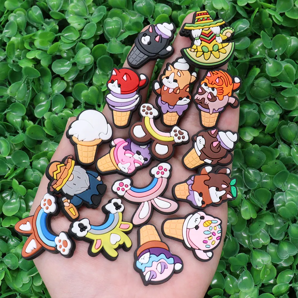 New Arrival 1pcs PVC Shoe Charms Fit Wristbands Rainbow Cloud Ice Cream Deer Hole Slipper Decoration Shoe Accessories Kid Gift