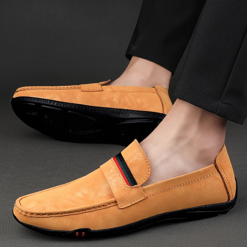 Genuine Leather Designer Luxury Casual Shoes Striped Loafers for Men Women Driving Shoes Plus Size 37-45 Moccasins Slip on Flats