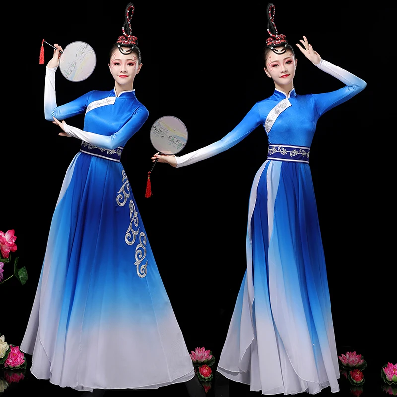 

Women's Modern Mongolian Dance Costume Set National Opening Dance Eagle Goose Large Skirt Stage Performance Outfit Ensemble