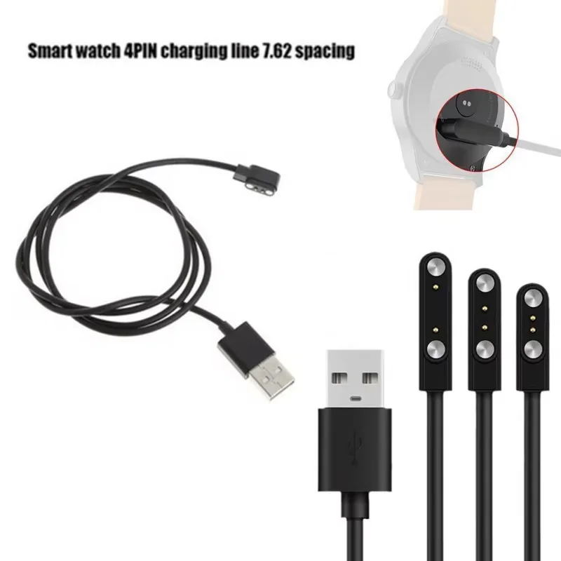 Universal 2Pin 4mm 7.62mm 4Pin Strong Magnetic Charge Cable USB Charging Line Cord Black White for Smart Watches