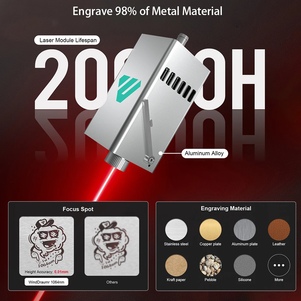 โลหะเลเซอร์แกะสลัก CNC เลเซอร์ 200*150 มม.APP Control 12000 มม./นาที Super Speed เลเซอร์เครื่องมือสําหรับเครื่องประดับโลหะ DIY