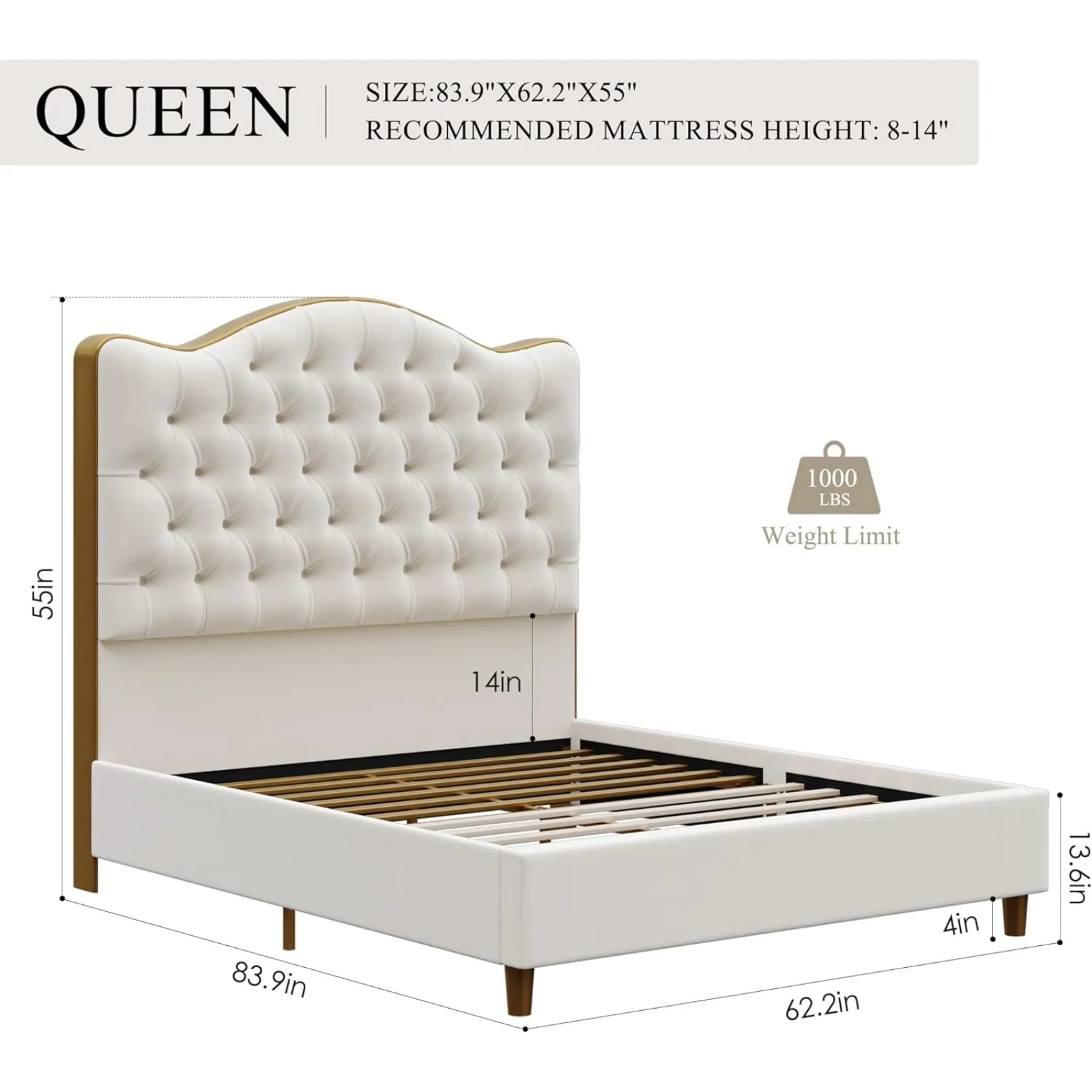 US Queen Size Platform Bed Frame with 55