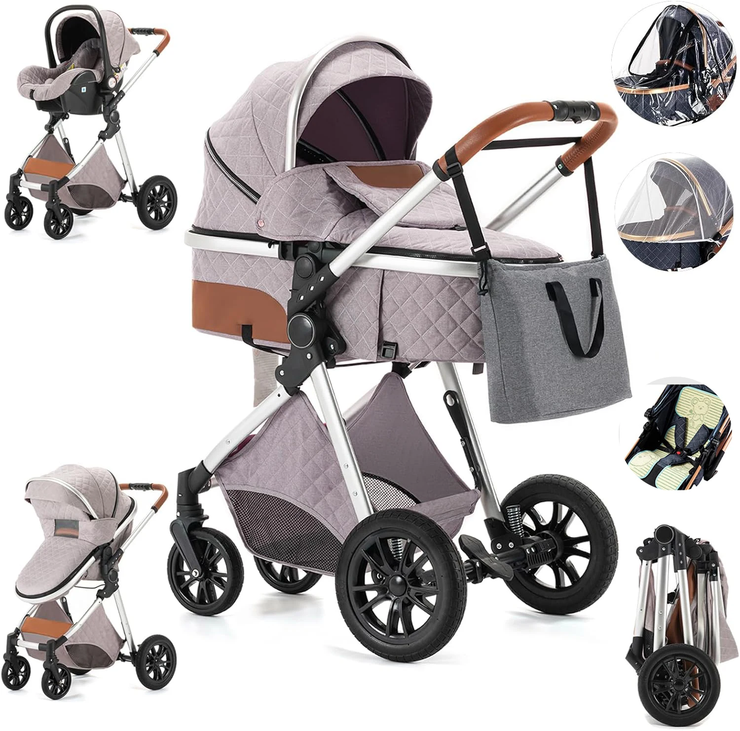 2024 Travel Luxury Lightweight Baby Stroller Carseat Combo Buggy Baby Stroller 3 in 1 Baby Pram Pushchairs Car Seat Strollers