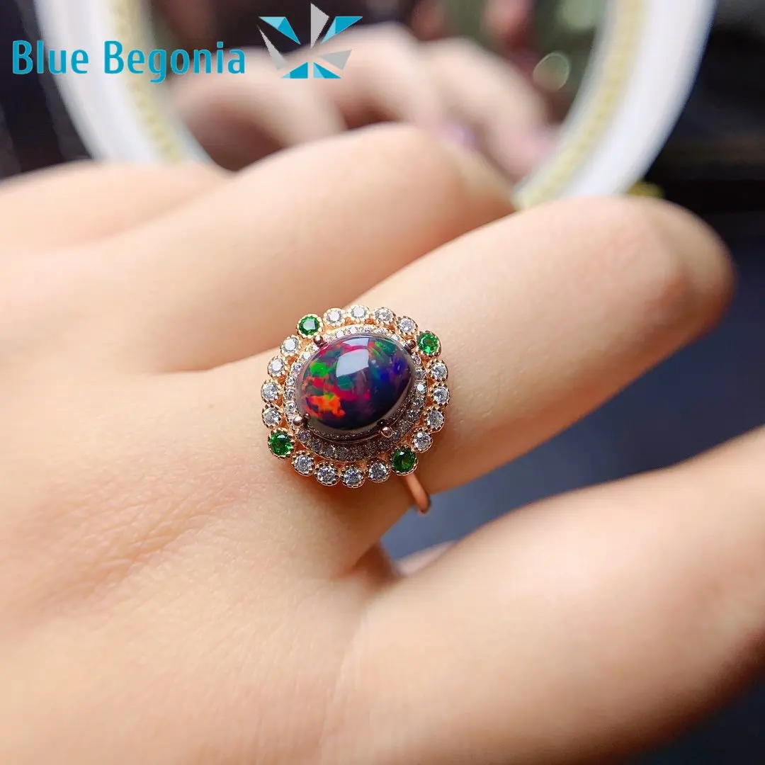 Natural Australia Opal Ring 8*10MM Gemstone 925 Sterling Silver Jewelry for Women Wedding Engagement Gift