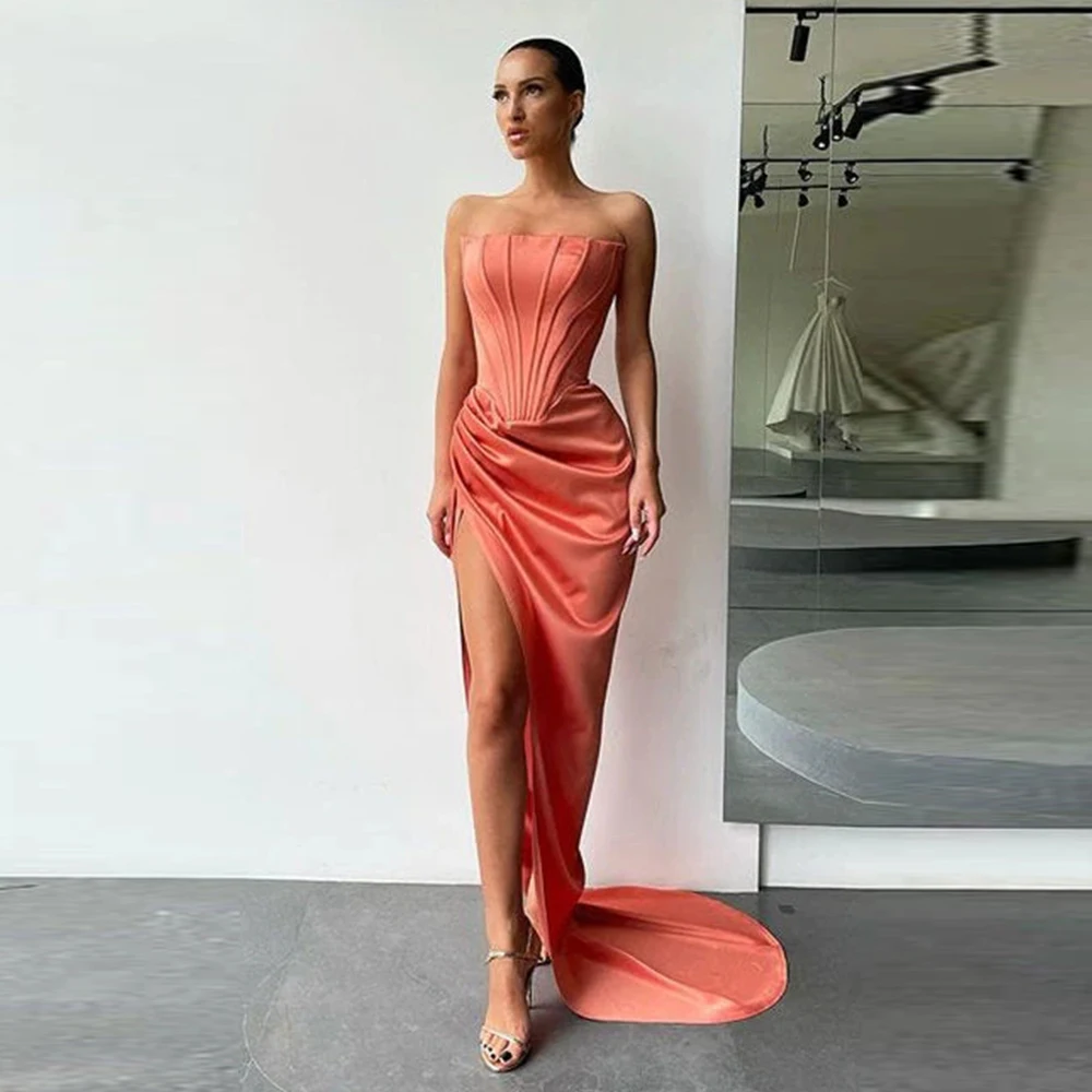 

Sexy Mermaid Backless Evening Dresses For Women Fashion Elegant Off The Shoulder Sleeveless High Slit Vintage Prom Gowns 2024