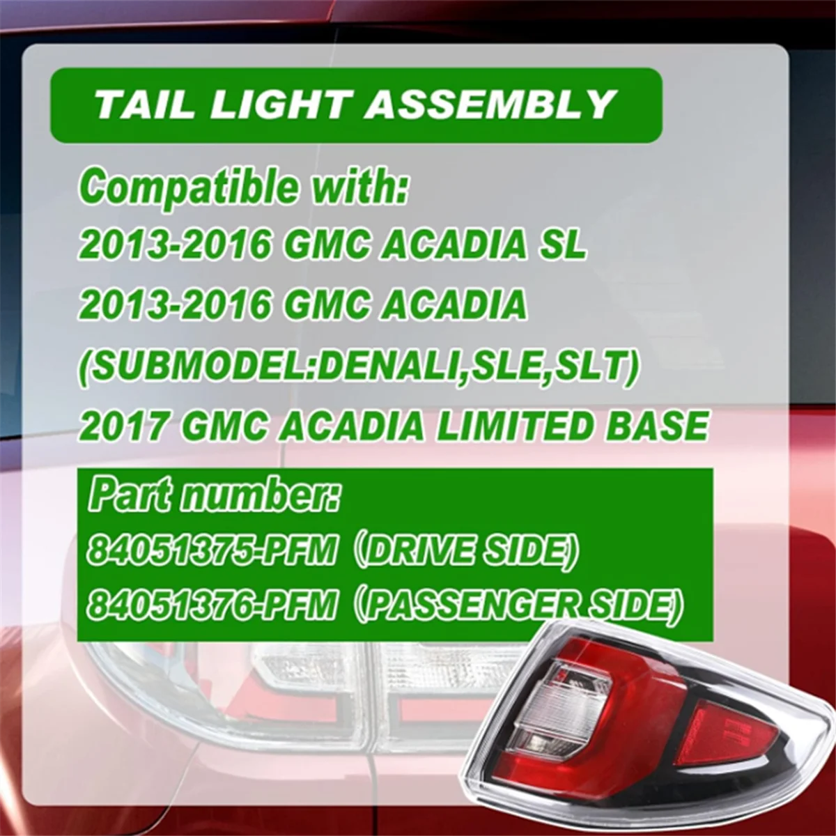 ضوء خلفي لسيارة جي إم سي أكاديا 2013-2016 أكاديا المحدودة 2017 مجموعة مصابيح خلفية LED خلفية مصباح خلفي جانبي 84051376 -PFM (يمين)