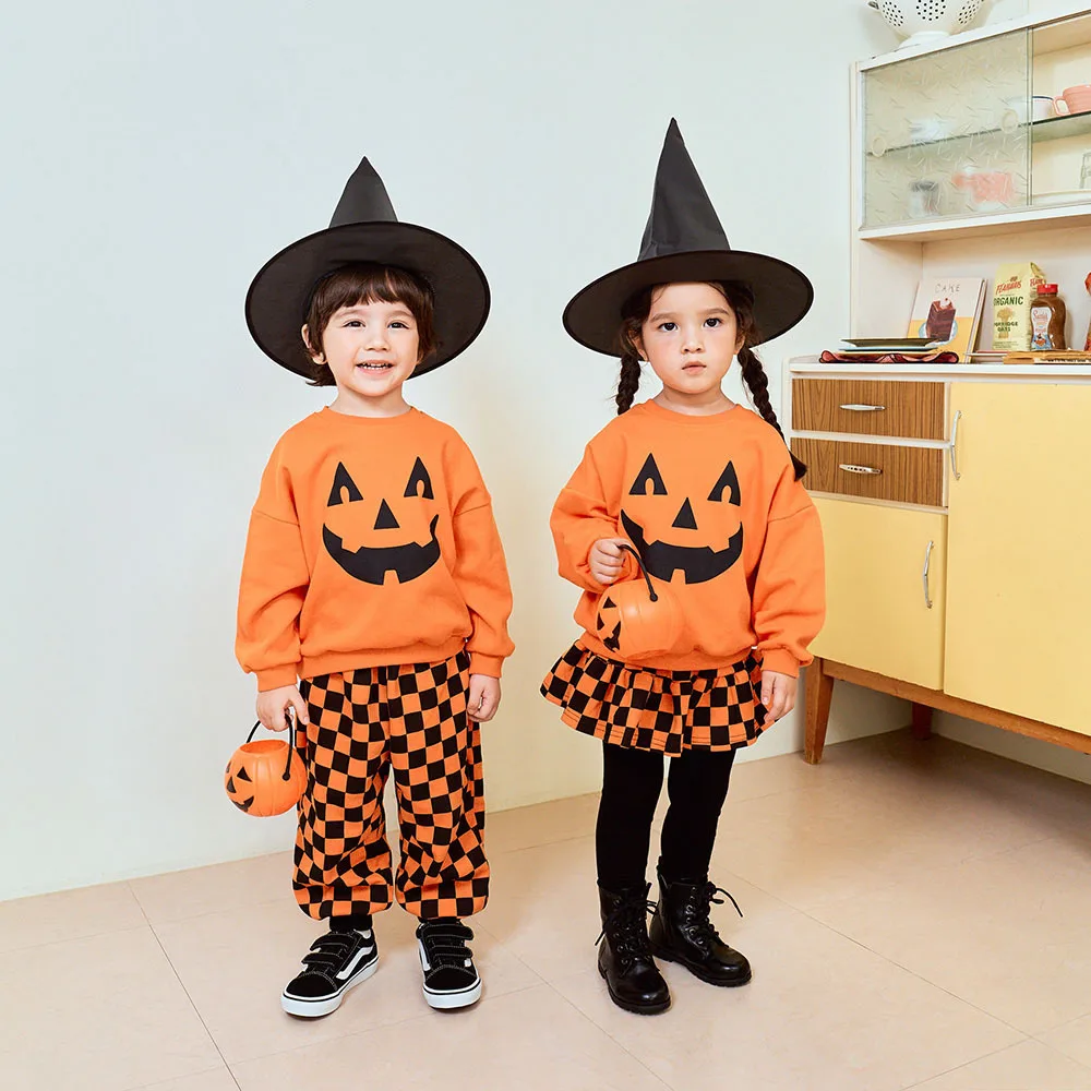 Jungen Mädchen Halloween Kürbis-Outfit Feiertagsparty Kinder Langarm Weiches Bequemes Set Atmungsaktives Kinder-Freizeit-Outfit Niedliches Zweiteiler-Set für Babys – Detail 12