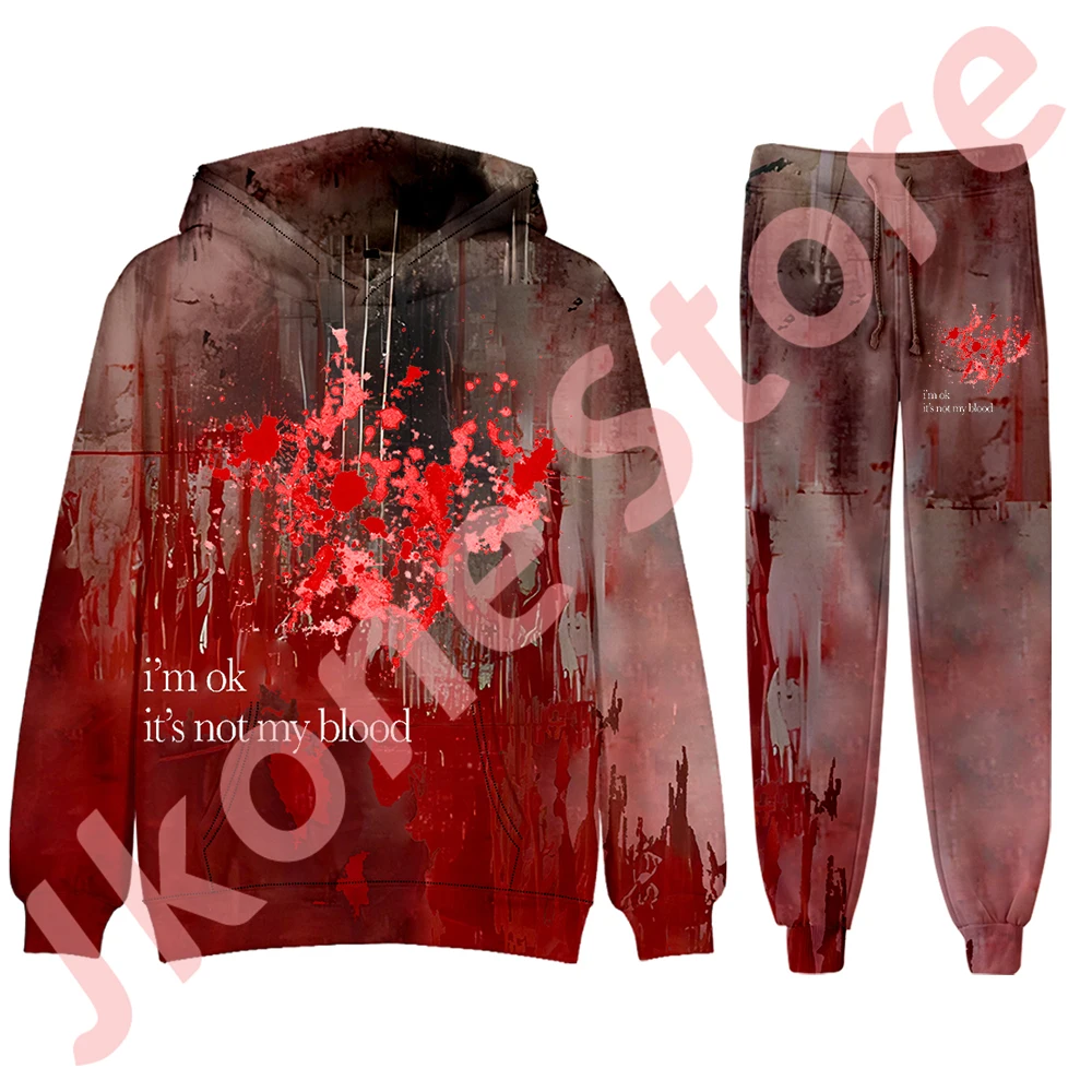 I'm OK It's Not My Blood Hoodies Jogger Pants Halloween Blood Horror Logo Merch Cosplay Women Men Fashion Streetwear Set