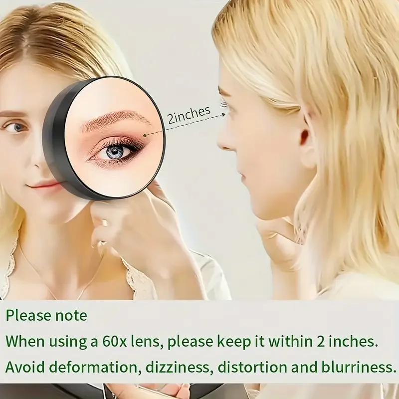 60x Magnification Makeup Mirror with Suction Cup Base - Hand Size, HD Non-Warp View for Face Precision Application and Grooming,