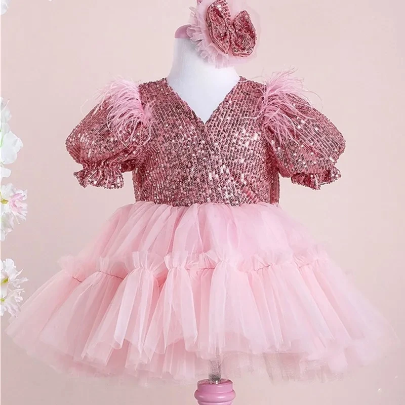 Baby Kids Birthday Sequin Fantasy Dress Newborn Baptism Gown Infant Girls Party Dress Flower Girls Dresses Christmas Vestidos