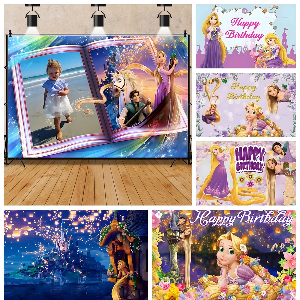 

Disney Long Hair Princess Rapunzel Cartoon Girls Birthday Party Banner Backdrop Custom Childs Room Photo Poster Decor Background