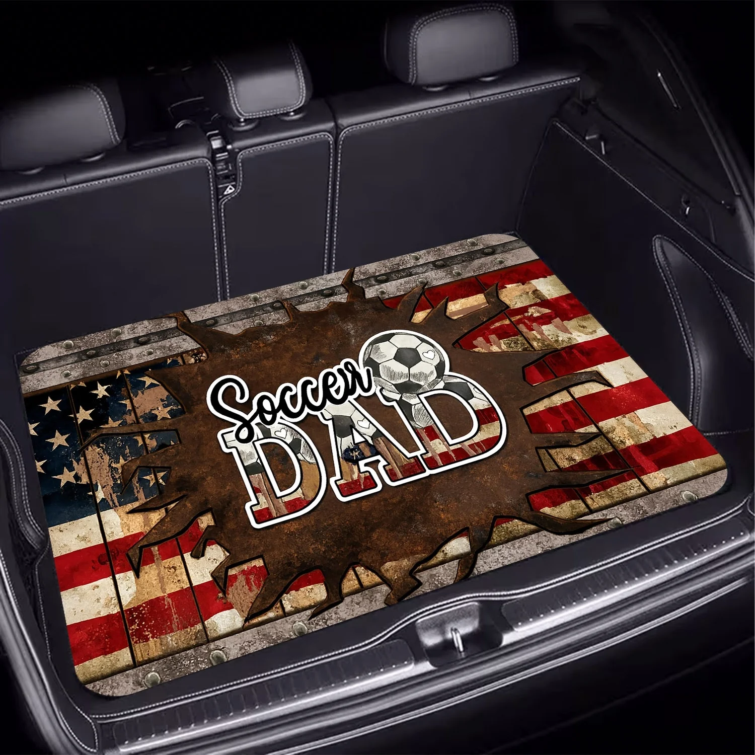 1pc A Vintage American-Style Soccer Dad Themed Trunk Mat, Showcasing The American Flag And Soccer Graphics. A Must-Have Travel A