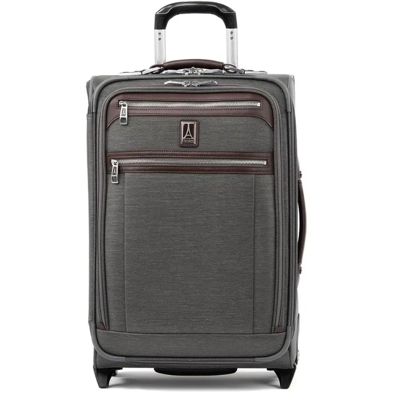 Platinum Elite Softside Expandable Carry on Luggage, 2 Wheel Upright Suitcase, USB Port, Men and Women, Vintage Grey