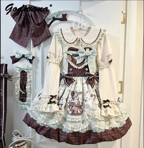 

New Spring Girl Women's Lolita Dress Cute Bow Cartoon Print Daughters Kawaii Jsk Dress Vestidos De Mujer