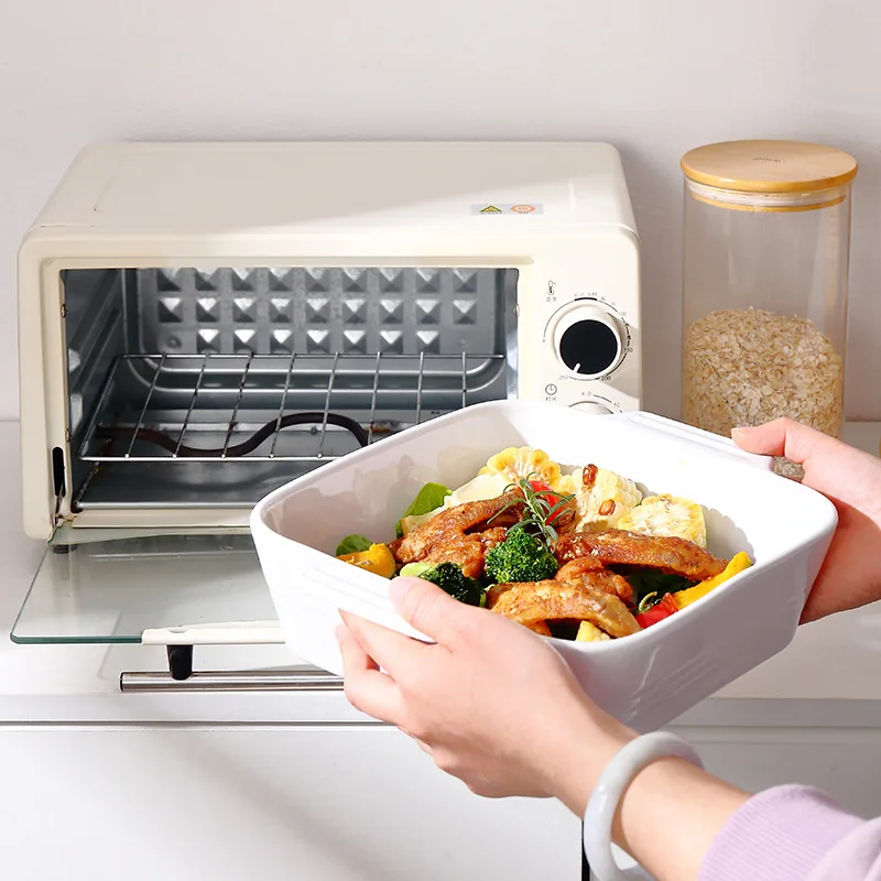 Square ceramic binaural baking tray Nordic style high value oven microwave oven baking tray