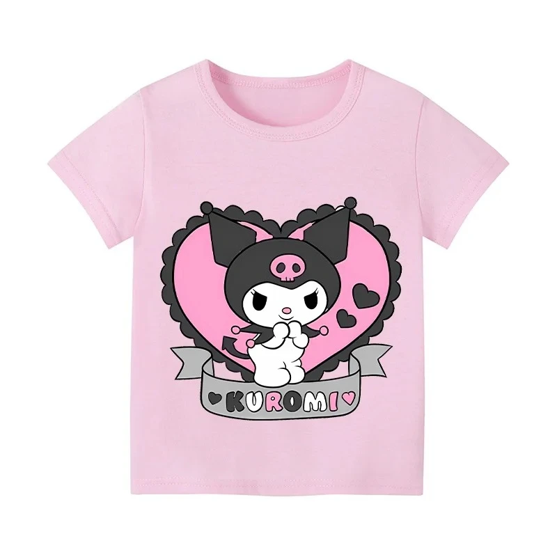 

2026 Kuromi Magic Print Summer Children's T-shirt Cute Pure Cotton Trend Comfortable and loose children's clothing