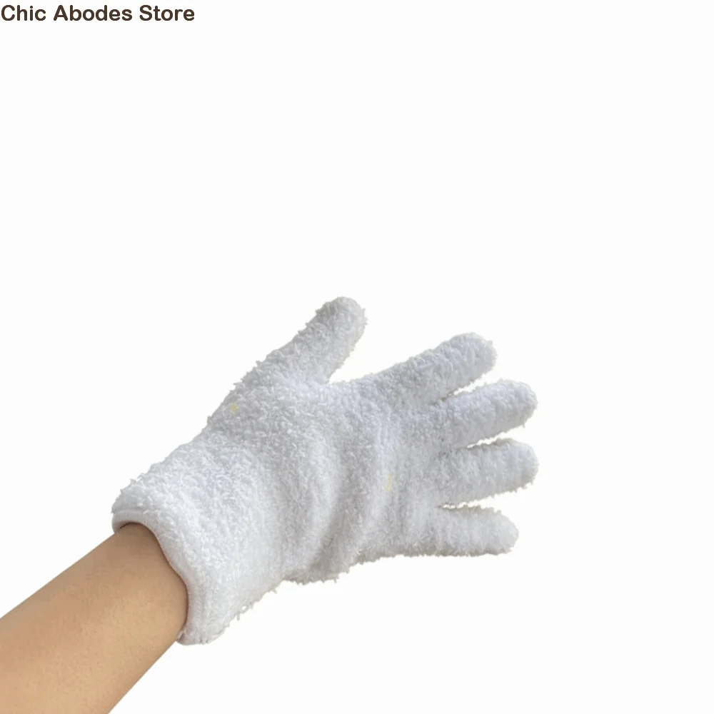 1 Pair Super Soft Microfiber Cleaning Gloves Comfortable Solid Color Work Gloves Five Finger Absorbent Car Detailing Dust Gloves