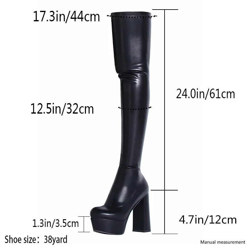 Women Black Chunky Heeled Over Knee Boots High Heel Sock Boots 2024 Winter Size 43 Slim Stretch Women\'s Boots Shoes