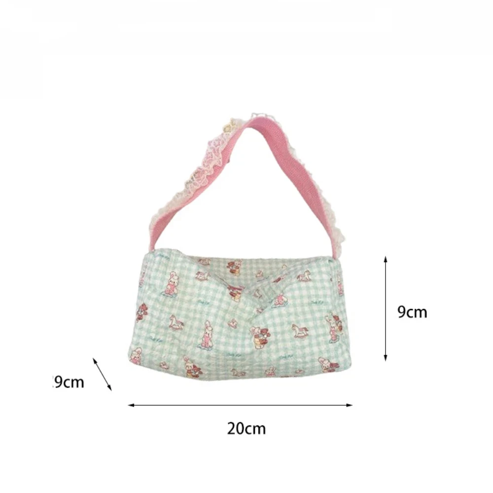 Kawaii Floral Print Lace Trim Makeup Bag Soft Cotton Quilted Cosmetic Pouch Multi-functional Travel Storage Handbag for Students