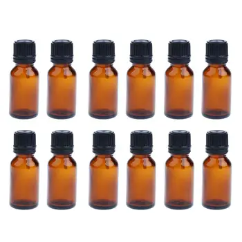 에센셜 오일 유리 앰버 빈 다크 브라운 병, 화장품 용기, 유로 감속기, 스포이드-10ml, 15ml, 20ml, 12 개