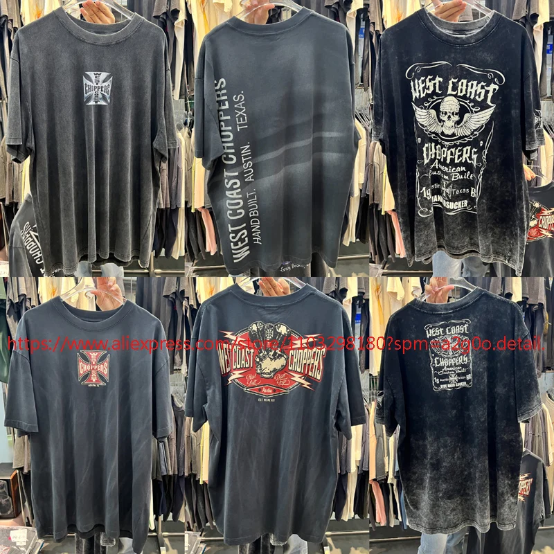 

Винтажная трендовая футболка West Coast Choppers в стиле стритвир для мужчин и женщин, свободного кроя, с эффектом потертости, с принтом логотипа и надписями, с коротким рукавом