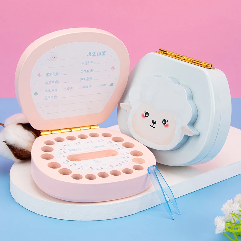New English/Spanish Wooden  Tooth Box Organizer Milk Teeth Storage Umbilical Lanugo Save Collect  Souvenirs Gifts