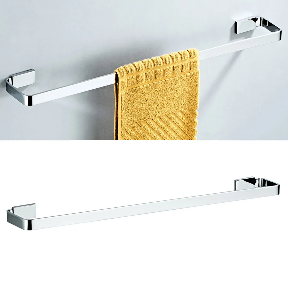 

Modern Brass Towel Rack 57x8.6cm Wall Mounted Silver Finish Waterproof Rustproof Single Towel Bar Bathroom Kitchen Organizer