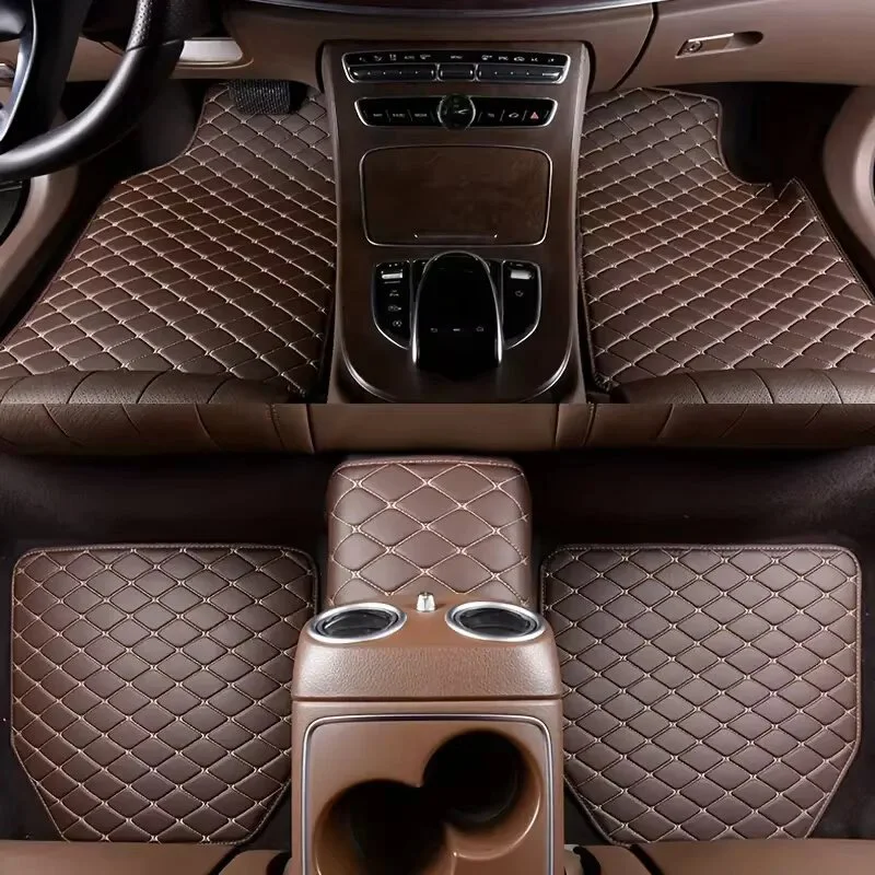 5pcs Superior Universal Fit Car Floor Mats - Waterproof PU Leather, Stylish Checkered Carpet - Full Coverage for Front & Rear