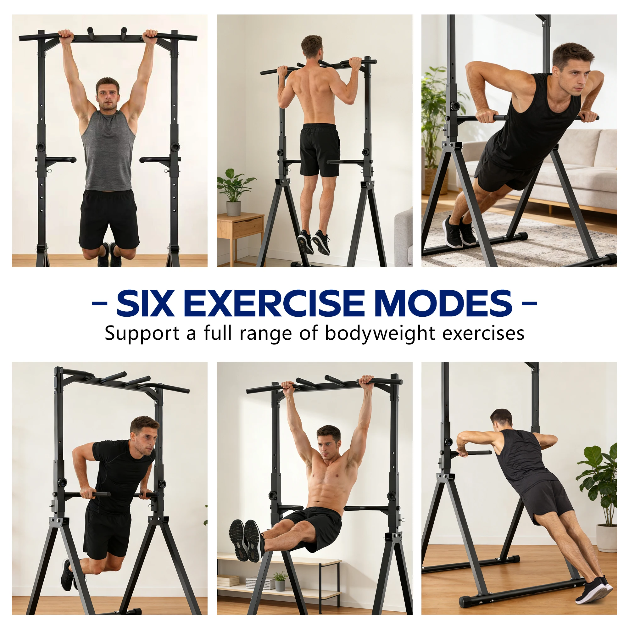 KERDOM Foldable Pull Up Station Power Tower for Home Gym, Height Adjustable Dip Station Power Tower Full Body Strength Training Fitness Equipment, Space Saving, Anti Slip Design, 135kg Weight Capacity, Free-Standing, Muscle Workout Exercise