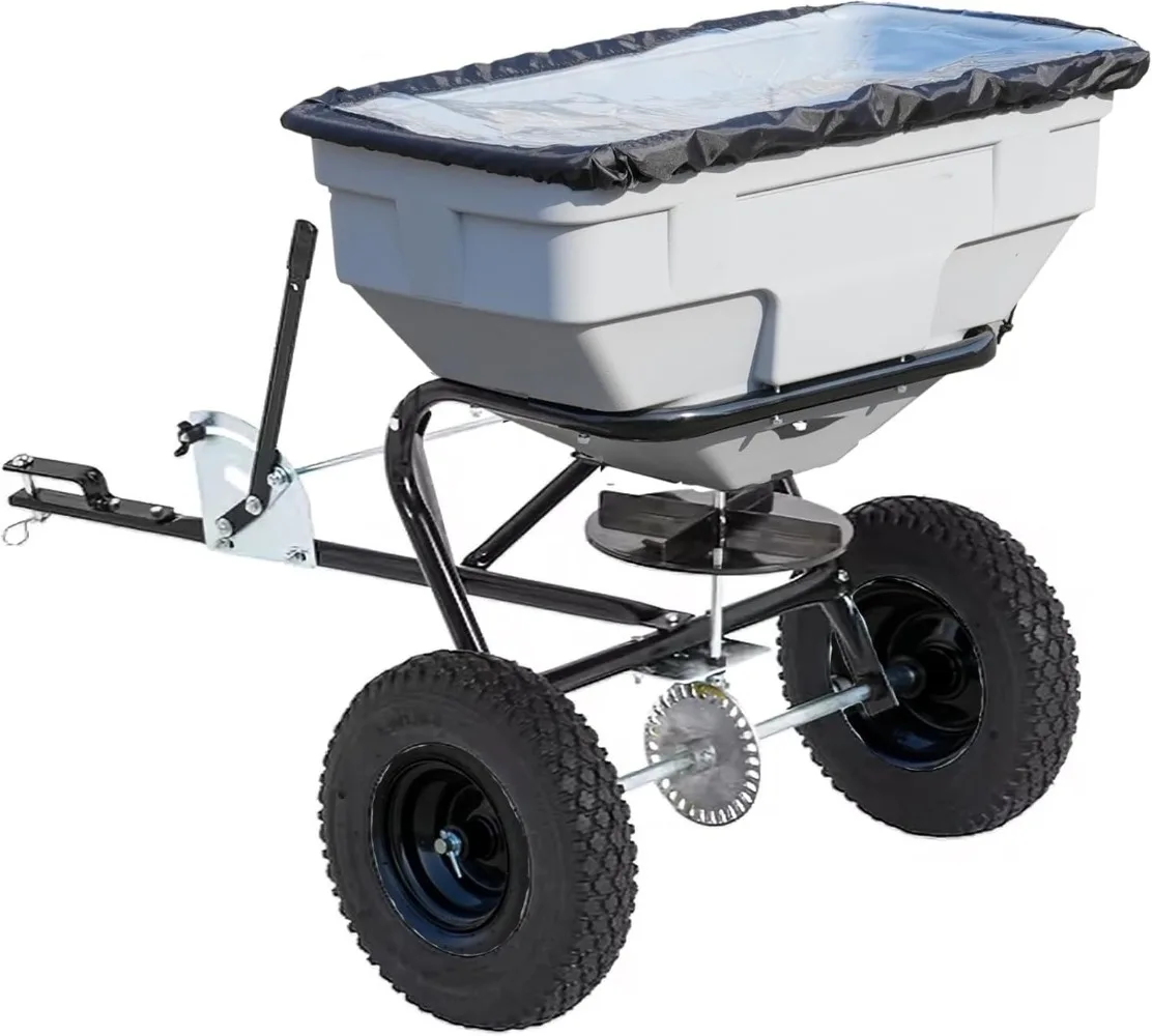 

125 LB Tow Behind Lawn & Garden Broadcast Spreader - Seed, Fertilizer, Salt, Ice Melt-Gate Lever for Easy Spread Control