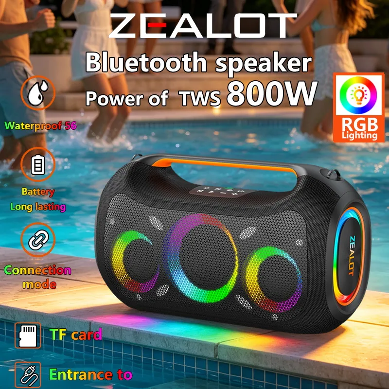 ZEALOT-ZE51 Outdoor Waterproof Bluetooth Speaker TWS 800W Heavy 48000mAh Large Capacity Battery Color RGB Light Wireless Portab
