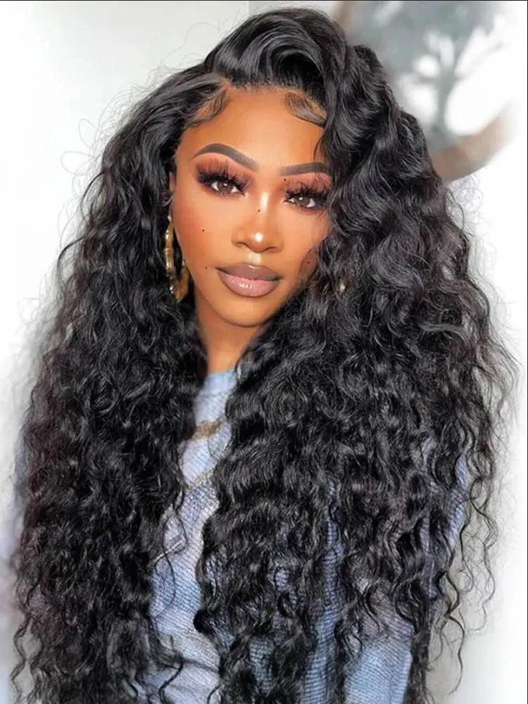 40 Zoll Deep Wave Lace Front Perücken aus Echthaar, natürlich aussehend, 250% Dichte, lockige Echthaarperücke, vorgezupft, für Damen, sofort tragbar.