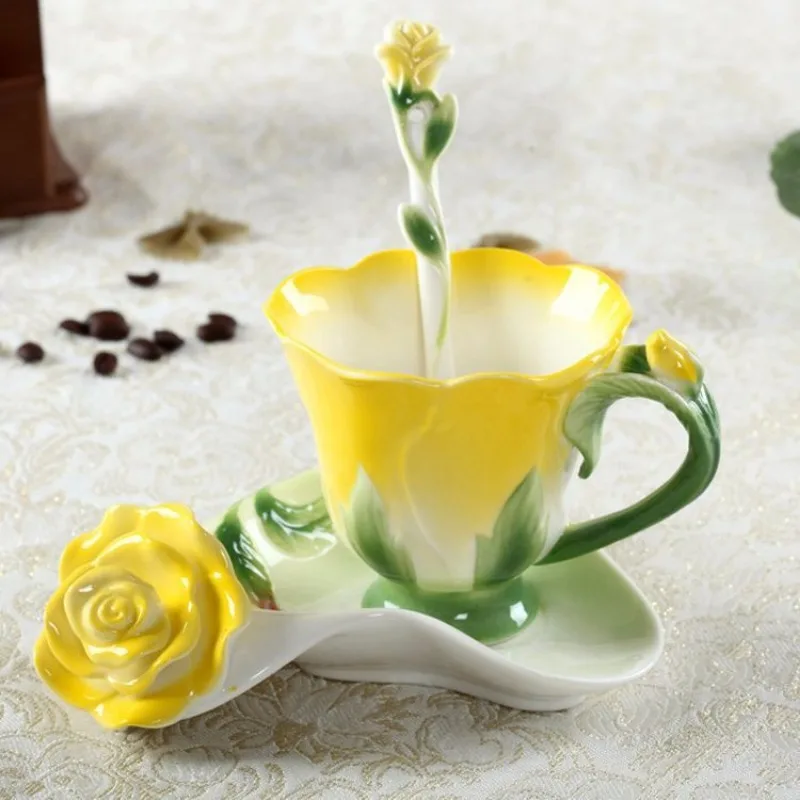 Creative Three-dimensional Flower Ceramic Coffee Cup Art Rose Cup Birthday Gift Couple Drinking Water Mug Afternoon Dessert Mug