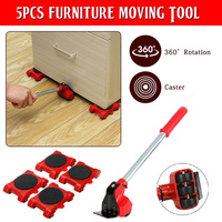 5Pcs Portable Furniture Mover Transport Lifter Tool Set Heavy Duty Furniture Remover Lifter Sliders Kit Wheel Bar Mover Device