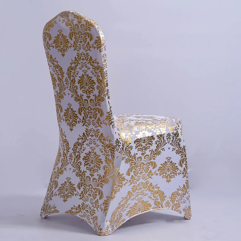 Gold Printed Chair Cover For Wedding Party Decoration Pattern Design Spandex Birthday Lycra Dining Room Chair Covers Hotel Show