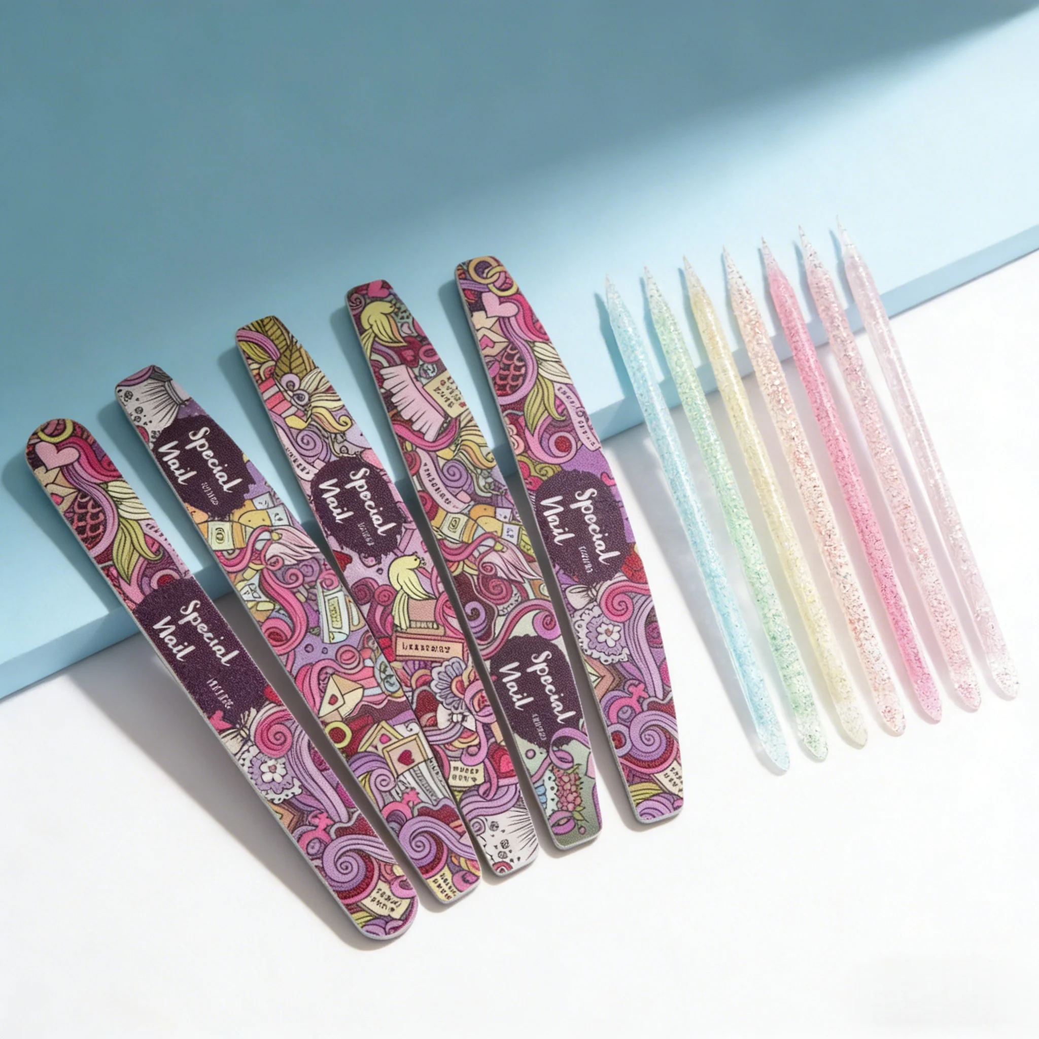 5Pcs Cartoon Nail Files 100Pcs Double Ended Dotting Pens Set Nail Art Drill Dead Skin Remover Manicure Tools For Salon Home DIY