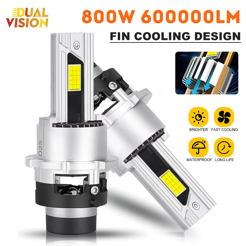 

2PCS 800W D2S D4S LED Headlights HID Canbus D2R D4R Xenon Bulbs Super Bright Two-sides CSP Chips 6000K Auto Lamp 12V Plug&Play