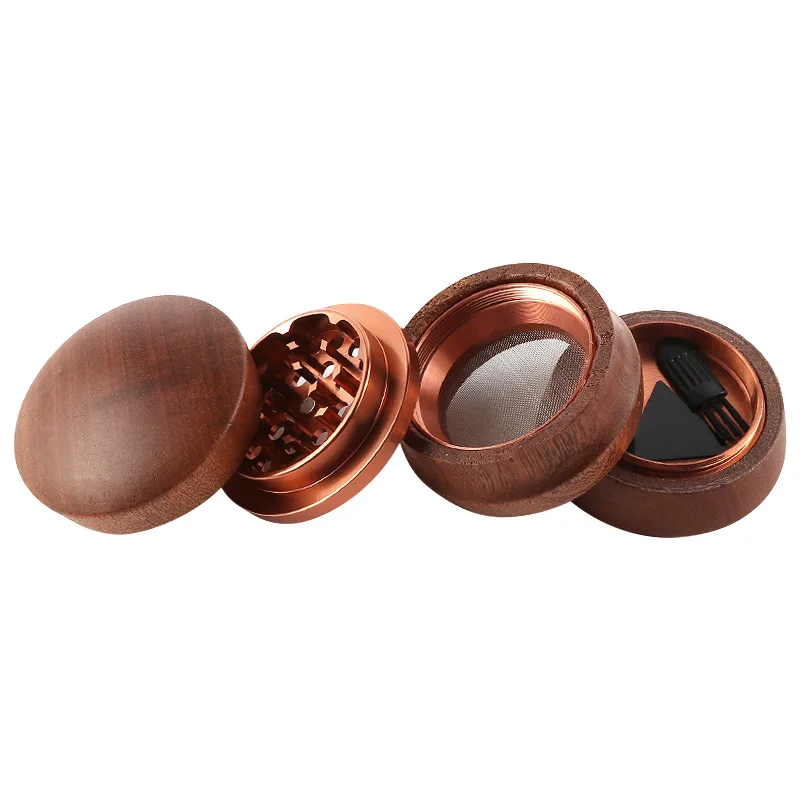 65mm solid wood smoke grinder creative aluminum tooth Sapele wood tobacco grinder smoking accessories