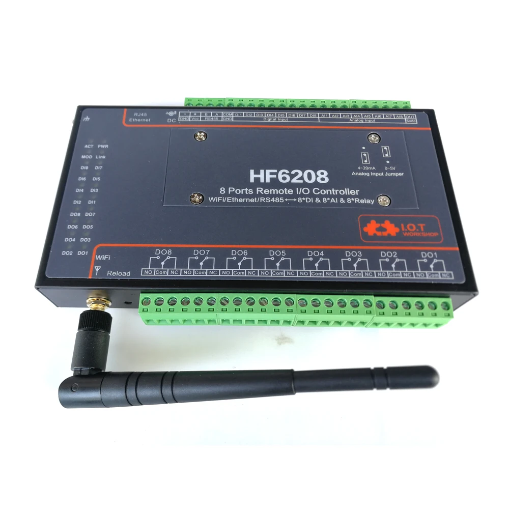 HF6208 HF6508 와이파이 RJ45 모드버스 RTU 시리얼 컨버터, Mqtt Tcp Ip Iot 게이트웨이 8AI 8DI 8DO IO DTU 양방향 투명 시리얼 서버