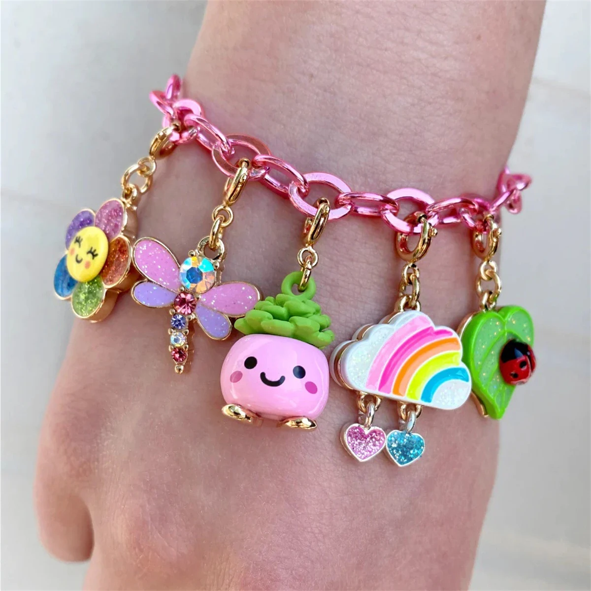 Colorful pattern dripping oil fashion trend fruit lightning star elephant cherry charm necklace