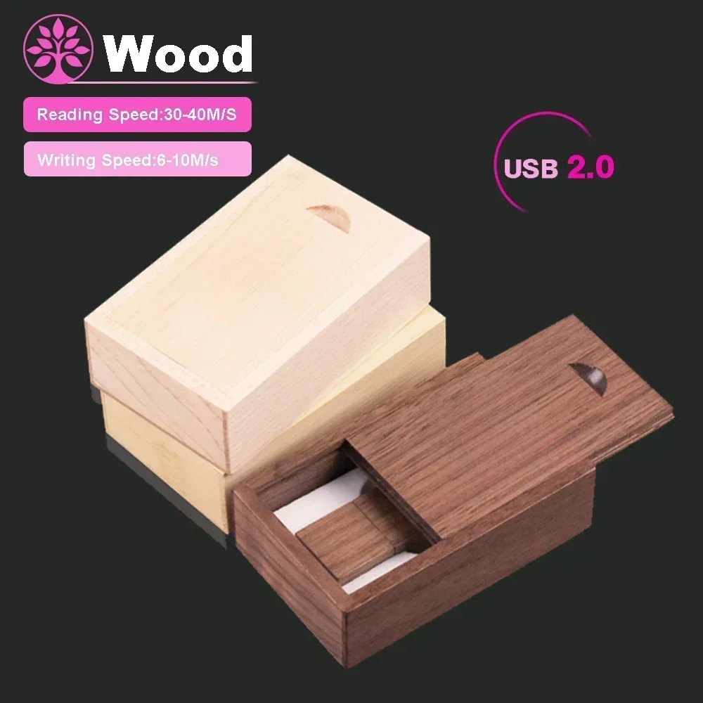 Wooden USB Flash Drive 128GB Fashion Gift Box Memory Stick 64GB 100% Real Capacity Pen Drive 32GB Creative U Disk 16GB