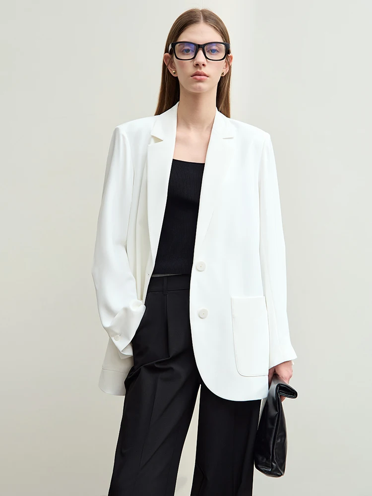 아미 미니멀리즘 블레이저 여성용 2025 봄 신상 노치드 UV 쿨 센스 포멀 브로드 숄더 루즈 솔리드 여성 코트 12441172