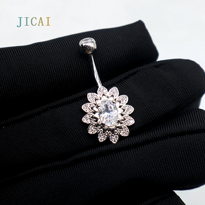 

JICAI 925 Sterling Silver Flower Piercing Navel Nail Body Jewelry Piercing Belly Zircon Best Selling