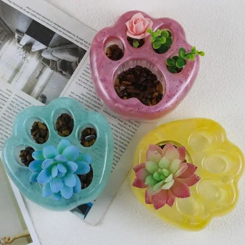 Makeable Multi-color Lovely Cat Paw Mold Suitable Household Diy Flower Pot Decoration Creative Cartoon Cat Paw Silicone Mold