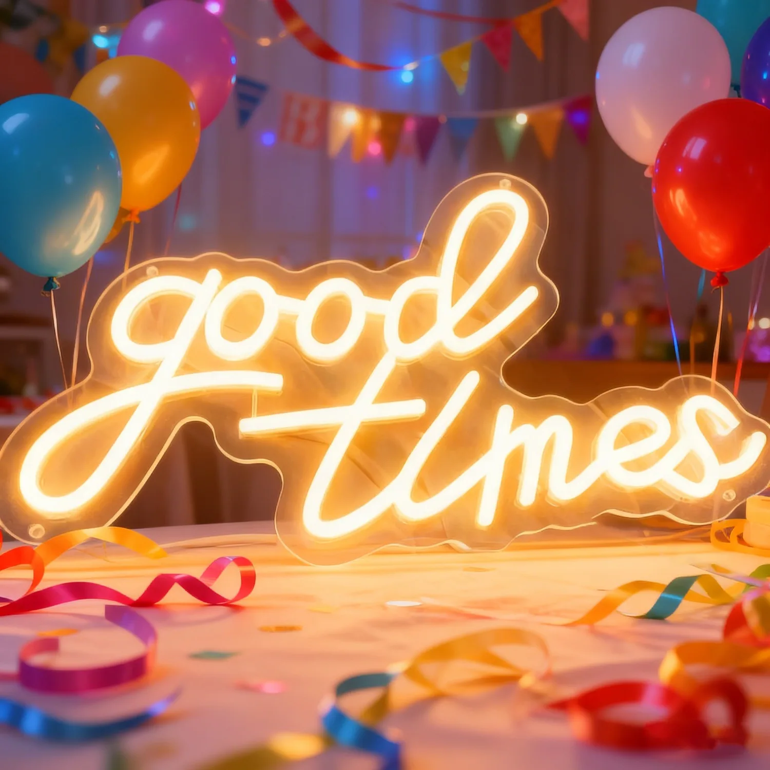 Good Times LED Neon Sign USB Dimmable Warm White Hanging Light for Birthday Wedding Family Party Living Room Celebration Decor