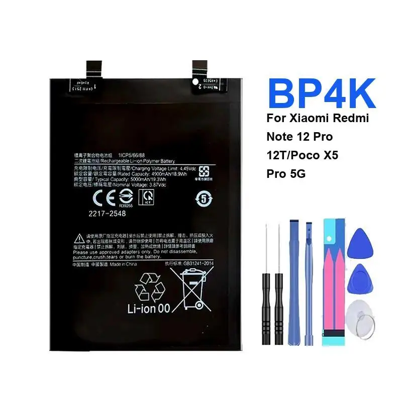 

5000mAh BP4K Replacement Battery for Xiaomi Redmi Note 12 Pro 12T/Poco X5 Pro 5G Portable Mobile Phone Batteries Warranty