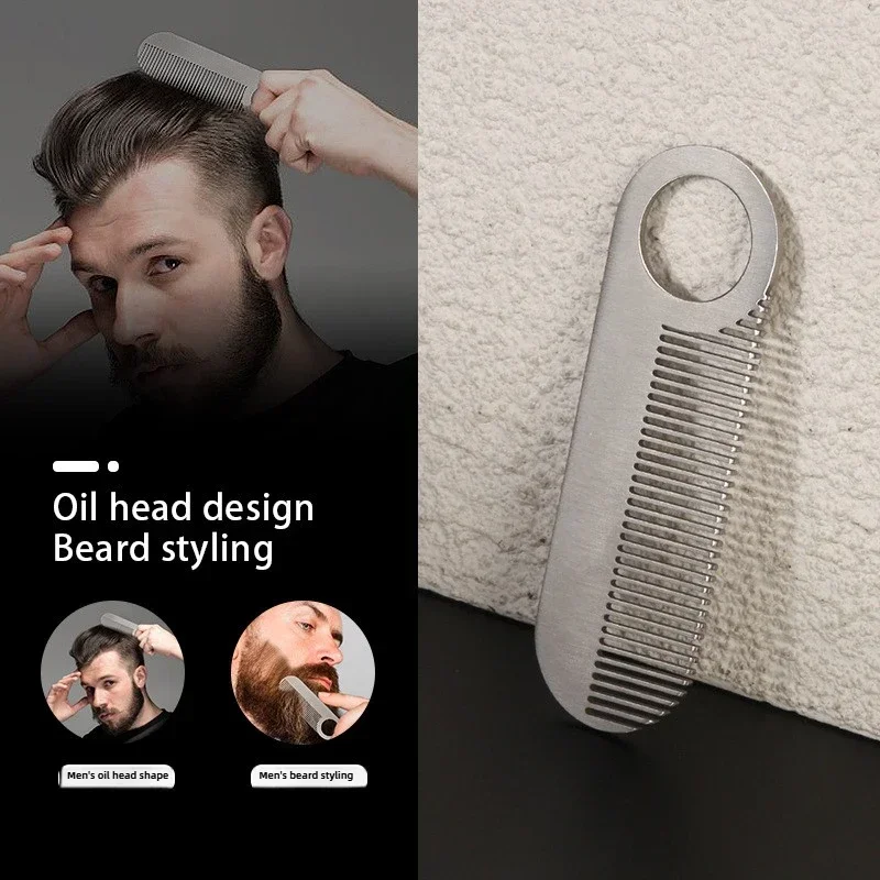 Mens Beard Comb with Stainless Steel Teeth Styling Comb for Haircut Oil Head Convenient Portable Beard Comb