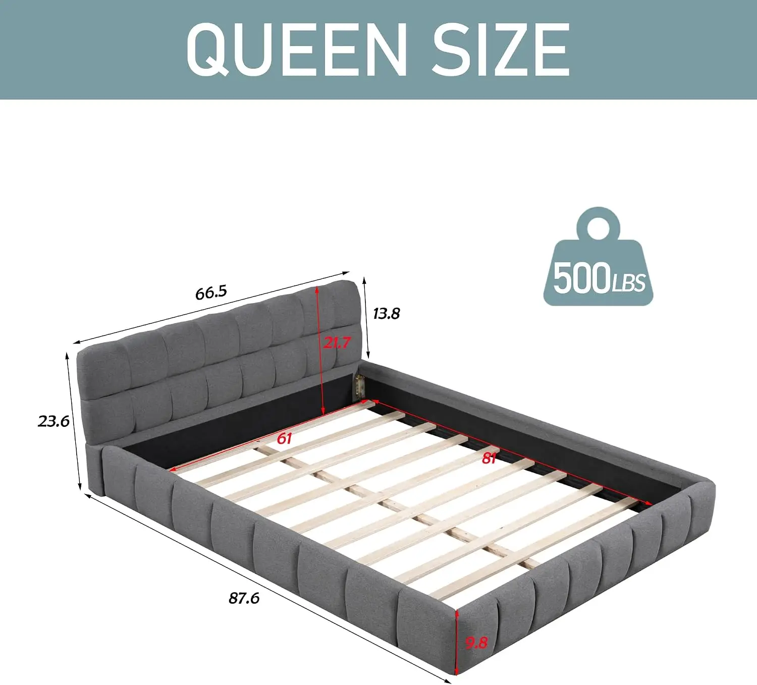 Merax Queen Size Upholstered Platform Bed, Platform Bed with Thick Fabric, Grounded Bed with Solid Frame, Gray