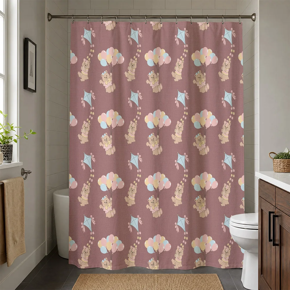 Cute Polar Bear and Cloud Shower Curtain Waterproof Bathroom Liner Nursery Decor Shower Screen for Kids Kids Room Pastel Waterco