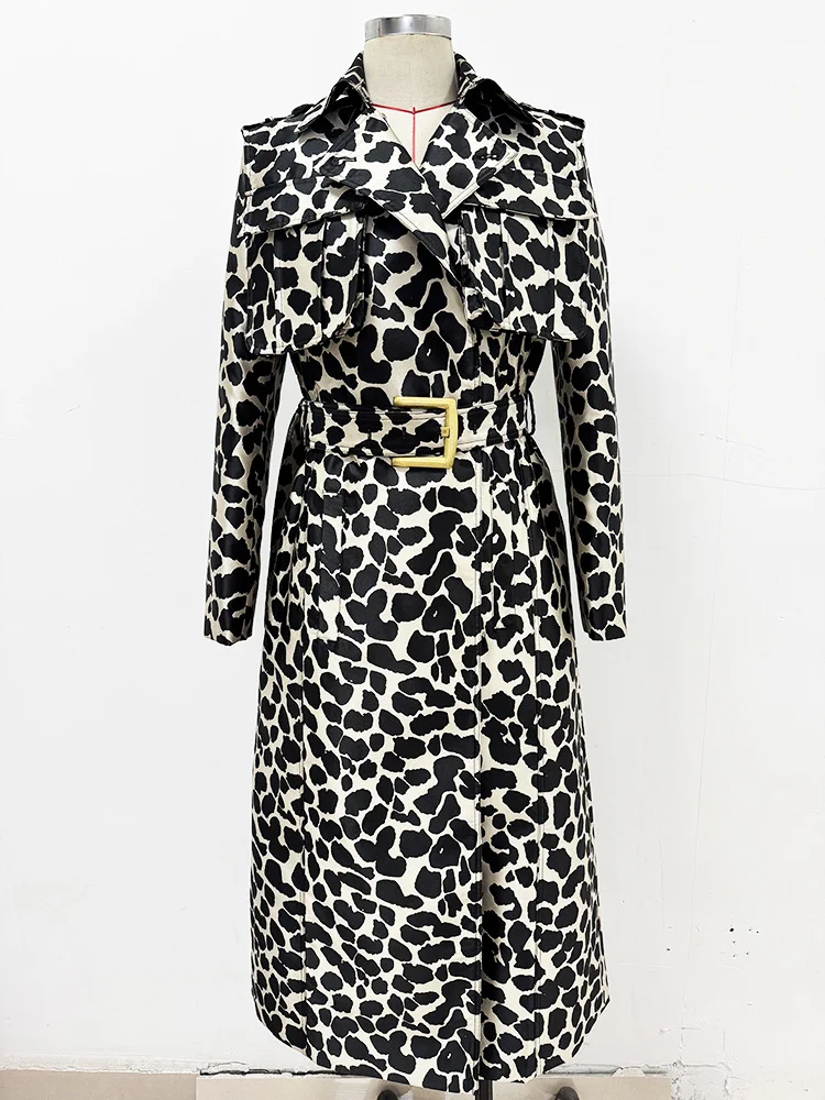 HIGH STREET Newest Fall Winter 2026 Designer Overcoat Women's Belt  Belted Leopard Jacquard Long Trench OverCo
